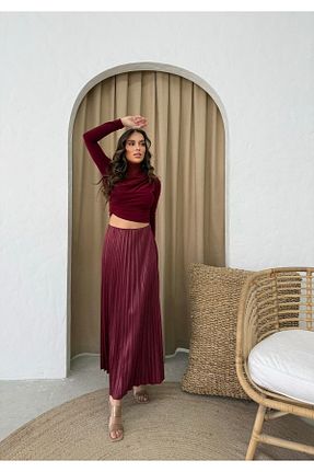 دامن زرشکی زنانه ساتن RESSHO - کد 926747626