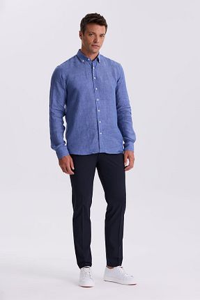 شلوار پارچه ای سرمه ای مردانه فاق نرمال Jakamen - کد 836221022
