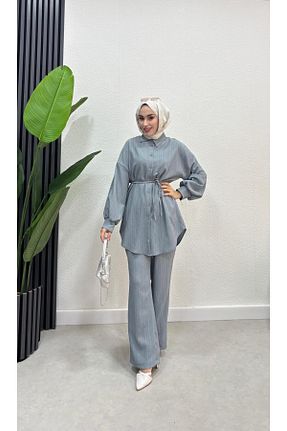 ست بالاتنه و پائین تنه حجاب طوسی زنانه گشاد BRN IŞIK TESETTÜR - کد 926819017