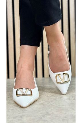 کفش پاشنه بلند کلاسیک سفید زنانه چرم مصنوعی İmerShoes - کد 926878287