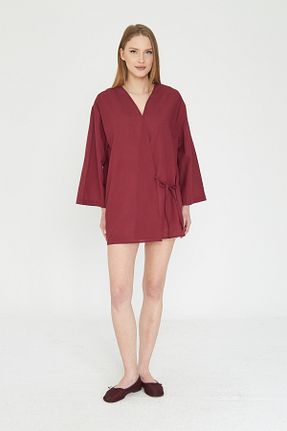 کیمونو و کافتان زرشکی زنانه کتان SevdeUgur - کد 926869005