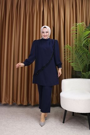 ست بالاتنه و پائین تنه حجاب سرمه ای زنانه رگولار Elif Artar - کد 926896551