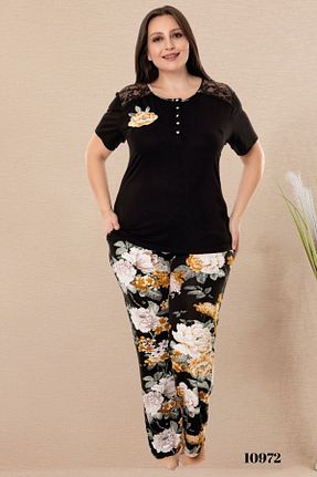 ست لباس راحتی سایز بزرگ مشکی زنانه طرح دار tarzımsüper - کد 926897108