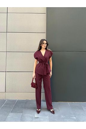 ست بالاتنه و پائین تنه زرشکی زنانه بافتنی BELLA FASHION - کد 926935370