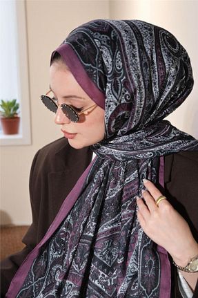 شال بنفش زنانه پنبه ای Baştacı - کد 884967479