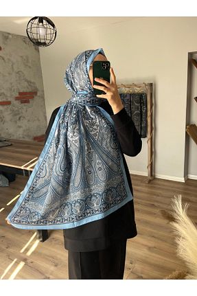 شال آبی زنانه پنبه پلی استر Merwiss - کد 927036914