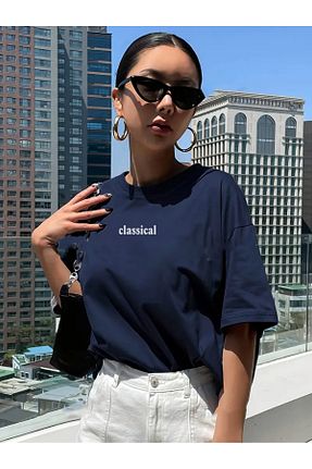 تیشرت سرمه ای زنانه اورسایز Trend Sizde - کد 927077586
