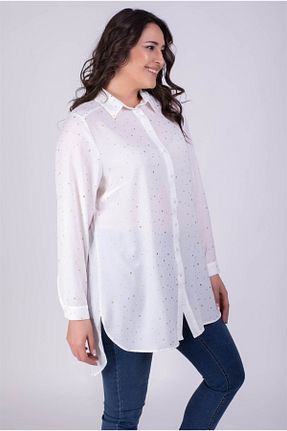 پیراهن سایز بزرگ سفید زنانه سایز بزرگ Myline - کد 4100606