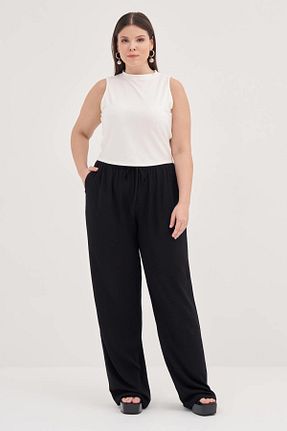 شلوار سایز بزرگ مشکی زنانه ویسکون Myline - کد 825261399