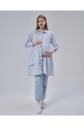 پیراهن بارداری آبی زنانه اورسایز LİYACA - کد 927143768