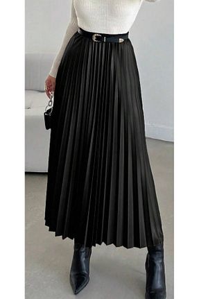 دامن مشکی زنانه چرم مصنوعی MYFAZEL - کد 905573009