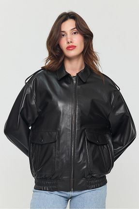 کاپشن مشکی زنانه Relaxed nero leather fur - کد 927239347
