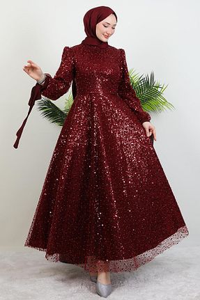 لباس مجلسی حجاب زرشکی زنانه یقه ایستاده giz astore - کد 927275409