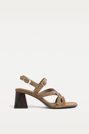صندل قهوه ای زنانه پاشنه نازک Stradivarius - کد 899417927
