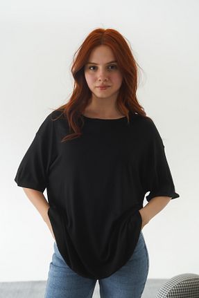 تیشرت مشکی زنانه رگولار Moda Değirmeni - کد 927328808