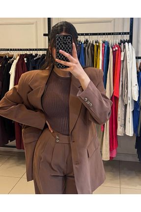 شلوار قهوه ای زنانه فاق نرمال SUNAYBUTİK - کد 927272039