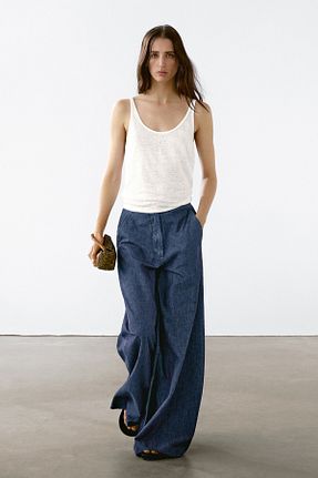 شلوار جین آبی زنانه پاچه گشاد Massimo Dutti - کد 927308474