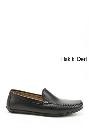 کفش کژوال مشکی مردانه چرم خالص GÖNDERİ(R) - کد 98134882