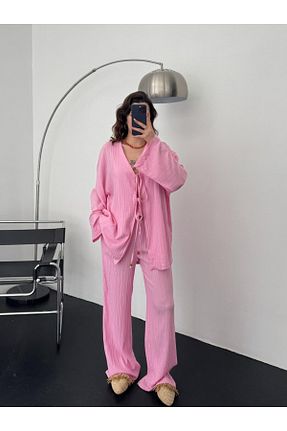 ست بالاتنه و پائین تنه صورتی زنانه بافتنی BRGCLOTHING - کد 927328239