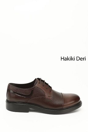 کفش کلاسیک قهوه ای مردانه چرم خالص GÖNDERİ(R) - کد 383732283