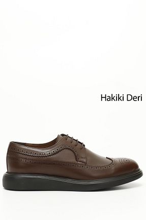 کفش کلاسیک قهوه ای مردانه چرم خالص GÖNDERİ(R) - کد 153325080