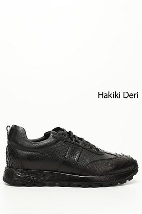 کفش اسنیکر مشکی مردانه چرم اصل GÖNDERİ(R) - کد 266669805