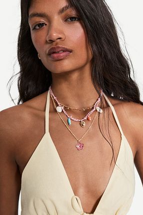 گردنبند جواهر طلائی زنانه برنجی Bershka - کد 927354653