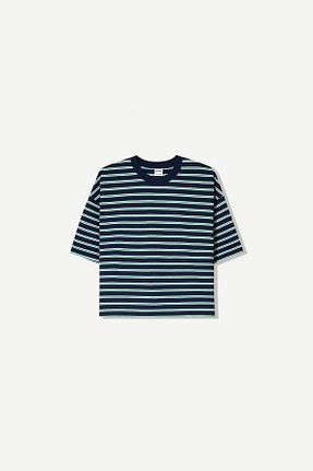تیشرت آبی زنانه یقه دگاژه Bershka - کد 927354789