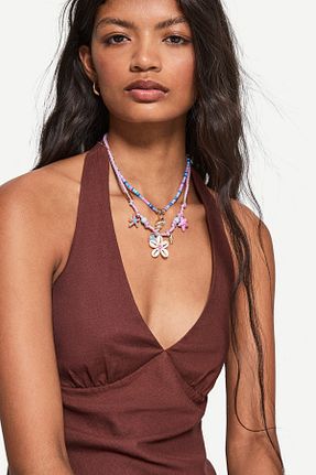 گردنبند جواهر صورتی زنانه آهن Bershka - کد 927354779
