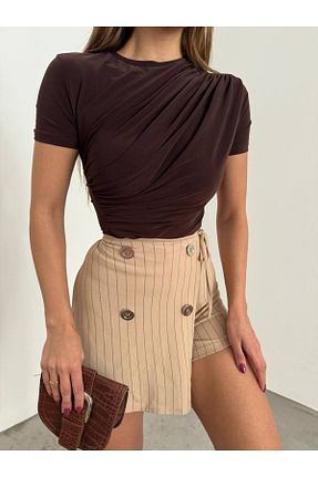 بلوز قهوه ای زنانه ساده SEVENLINE - کد 927367719