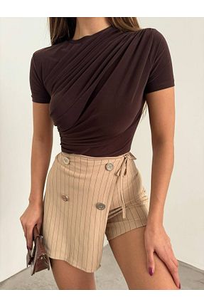 بلوز قهوه ای زنانه ساده SEVENLINE - کد 927367719