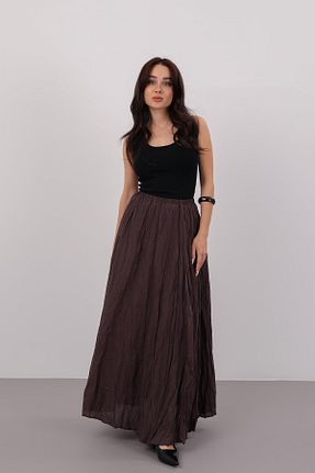 دامن قهوه ای زنانه کمر کش دار FACETTE - کد 927388017
