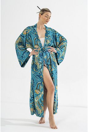 کیمونو و کافتان فیروزه ای زنانه ویسکون BEJ DOKU - کد 927404866