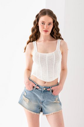 بادی سفید زنانه یقه مربعی Wega Moda - کد 927458655