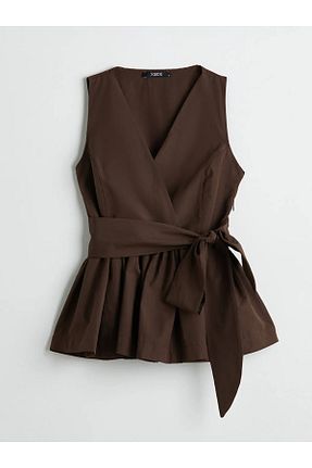 بلوز قهوه ای زنانه ساده LC Waikiki - کد 927420636