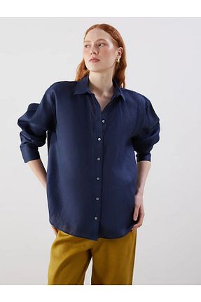 پیراهن سرمه ای زنانه یقه پیراهنی LC Waikiki - کد 927423795