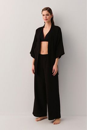کیمونو و کافتان مشکی زنانه بافتنی Suwen - کد 927550170