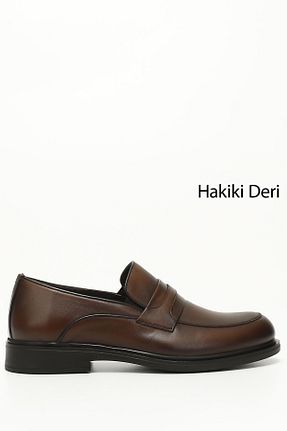 کفش کژوال قهوه ای مردانه چرم خالص GÖNDERİ(R) - کد 809901848