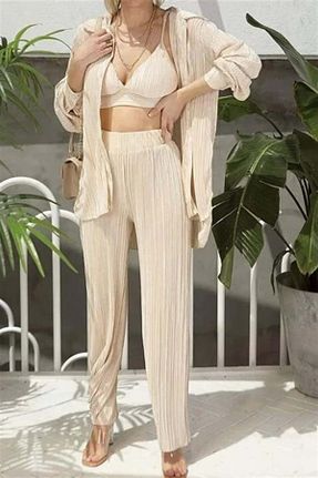 ست بالاتنه و پائین تنه حجاب بژ زنانه رگولار Qenz - کد 927540854