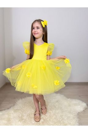 لباس مجلسی و فارغ التحصیلی زرد بچه گانه توری Gulsagg - کد 900556474