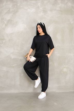 ست بالاتنه و پائین تنه مشکی زنانه بافت moda poni - کد 927558864