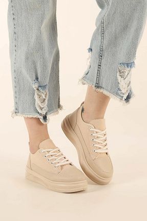 کفش اسنیکر بژ زنانه بند دار AlbiShoes - کد 927567544