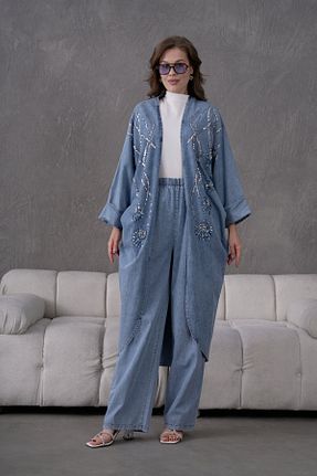 ست بالاتنه و پائین تنه آبی زنانه بافتنی Miss Allos - کد 921543105