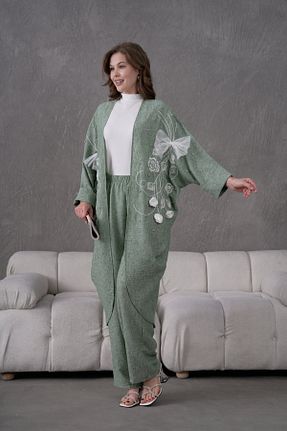 ست بالاتنه و پائین تنه خاکی زنانه بافتنی Miss Allos - کد 921331499