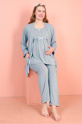 ست لباس راحتی بارداری طوسی زنانه مخلوط ویسکون JENİKA - کد 925784554