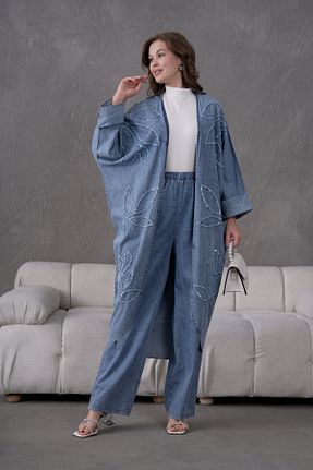 ست بالاتنه و پائین تنه آبی زنانه بافتنی Miss Allos - کد 921529181