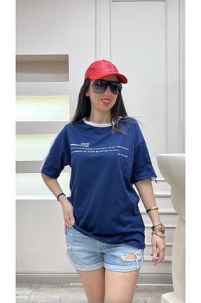 تیشرت سرمه ای زنانه اورسایز Sweetline - کد 840353422