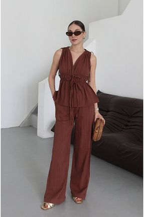 ست بالاتنه و پائین تنه زرشکی زنانه بافتنی Laluvia - کد 927602827