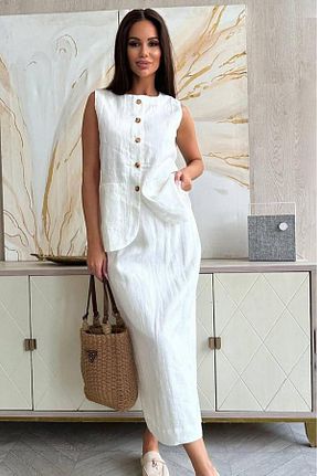 ست بالاتنه و پائین تنه سفید زنانه بافتنی XXL BUTİK - کد 927602063