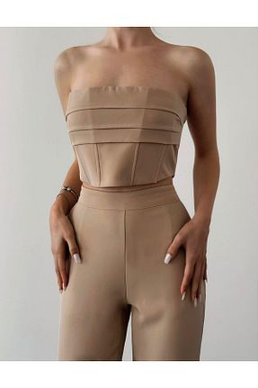 ست بالاتنه و پائین تنه بژ زنانه بافتنی MİSSCİXFASHİON - کد 830807414